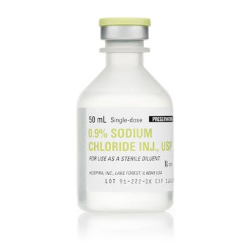 Sodium Chloride, Preservative Free 0.9% Solution Single Dose Vial 50 mL Diluent (25/BX 4BX/CS) by Pfizer USPG Hospira Worldwide, Inc.  ID 00409-4888-50